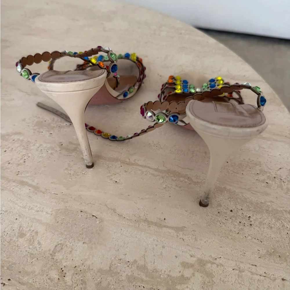 AQUAZZURA Tequila Crystal Embellished Sandals Rainbow 38 - Picture 5 of 6